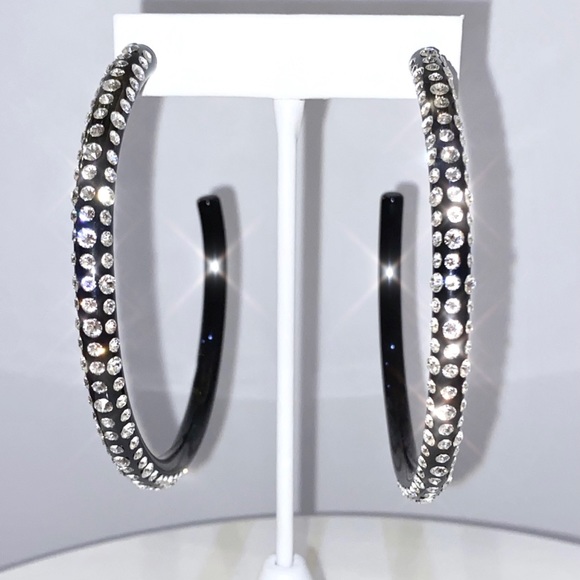 Large Acrylic Hoop Earrings, Oversized 80mm Swarovski Crystal Embellished Hoops - Picture 7 of 15